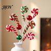 Plush Candy Cane Decor Christmas Pick, Red White Green Stem, Branch for Vase Filler, Wreath, Xmas Tree Decoration Filler