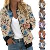 Women's Fashion Long Sleeve Floral Print Round Neck Zip Up Jacket