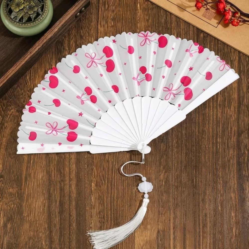Fruit Pattern Handheld Fan Lemon Design Portable Fan Casual Fabric Tassel Fan Women