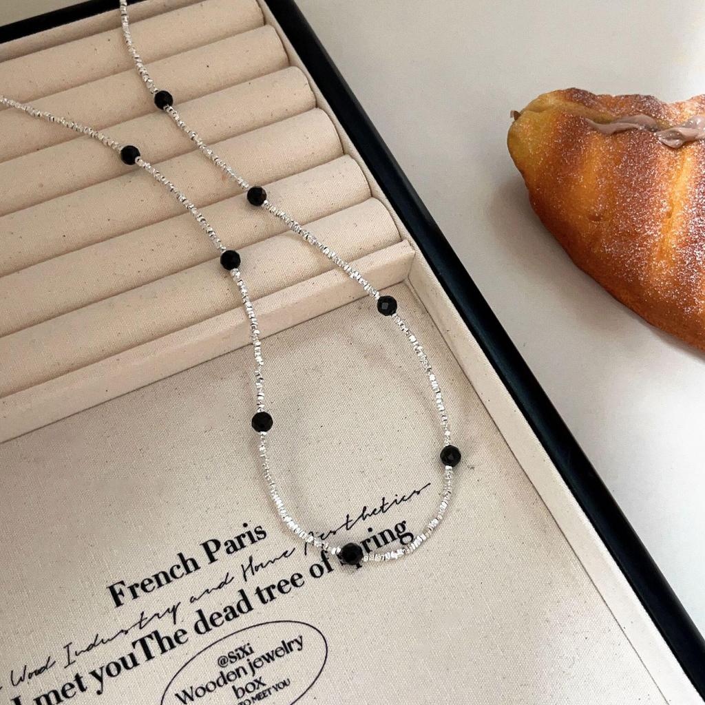 Набор бус из стерлингового серебра 925 пробы с черным агатом - Осенне-зимний чокер