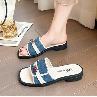 Летняя модная верхняя одежда, корейский стиль, темпераментные сандалии и тапочки на низком каблуке с квадратным носком и открытым носком, одна линия