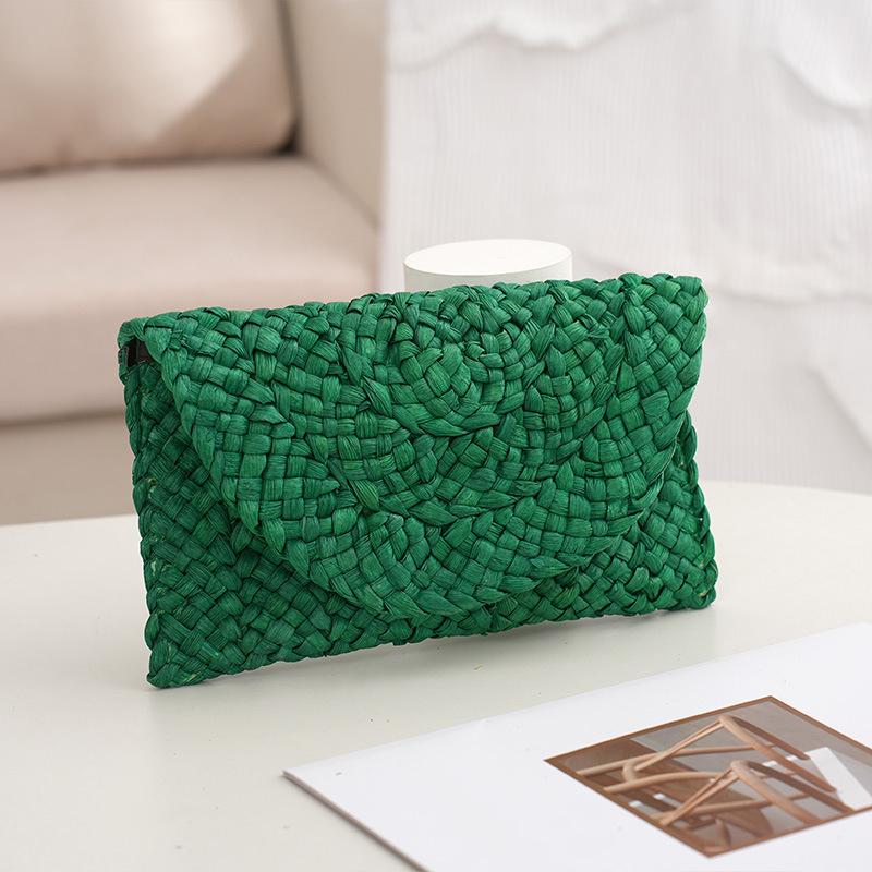 Модная пляжная сумка, женская летняя пляжная сумка-конверт, тканый клатч, однотонная, большая вместительная сумка для хранения, соломенная сумка из кукурузной шелухи