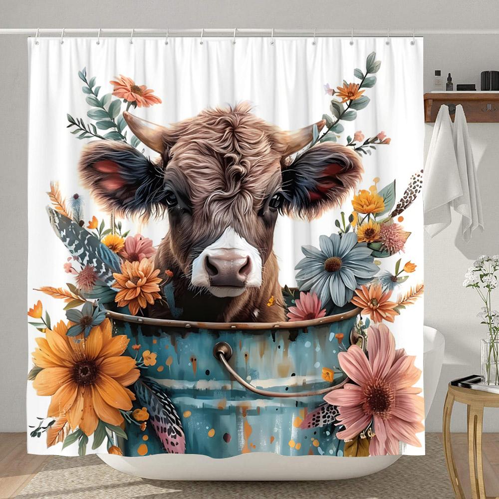 Смешная шторка для душа с хайлендской коровой, деревенская, с мультяшным животным, детская занавеска для ванной, полиэстеровая ткань, домашний декор для ванной