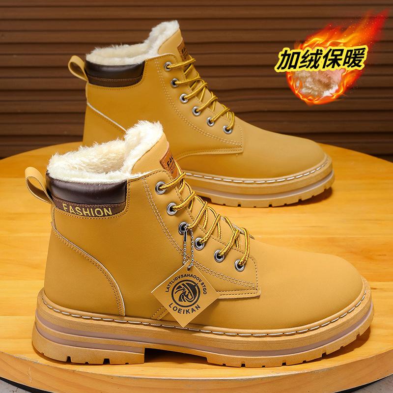 2025 зима новые бархатные утепленные мужские ботинки Мартин модный тренд мужская обувь теплые хлопковые ботинки обувь для улицы