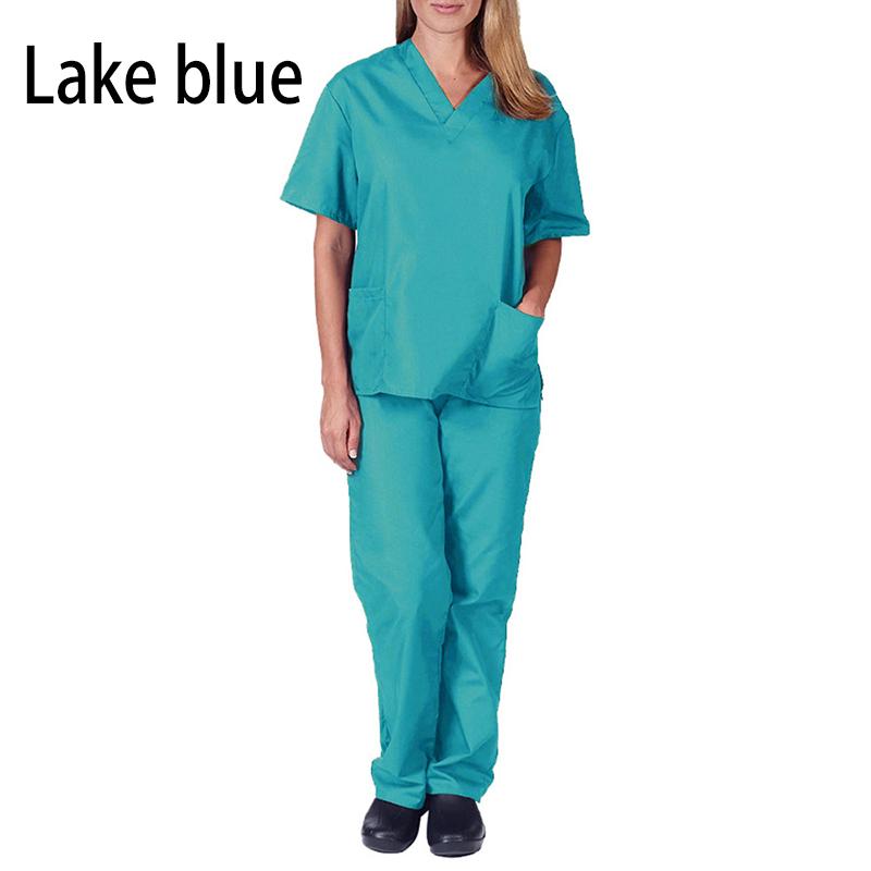 2 Pieces Outfits Summer Thin Solid Tops+Loose Pants Short Sleeve Quick Dry Nurse Suit V-neck Nursing Working