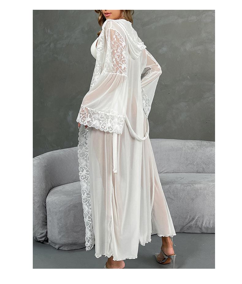 Сексуальный сетчатый халат с капюшоном и кружевной отделкой, нижнее белье с поясом