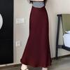 Summer Satin Skirt Women's Long Skirt Silk High Waisted Slim Fashion Korean Solid Champagne Black Maxi Skirts for Women