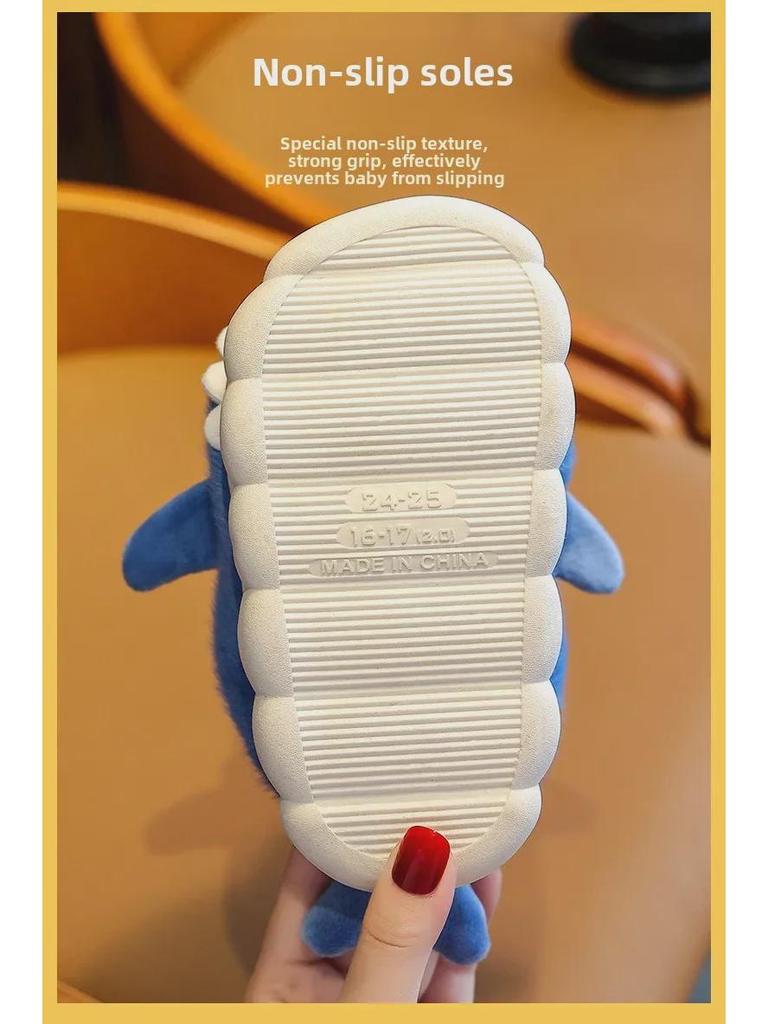 Детские милые хлопковые тапочки с рисунком акулы для мальчиков и девочек - домашние тапочки на толстой подошве для осени и зимы