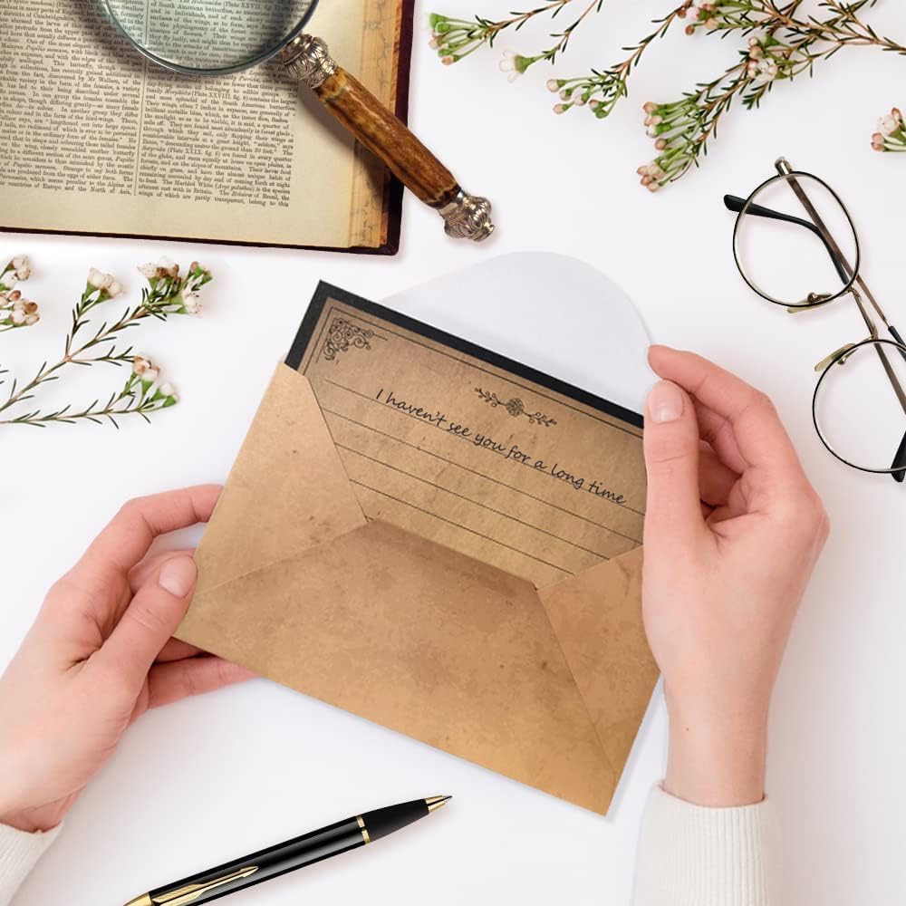 Lined Vintage Stationery Paper, Old Fashion Stationary Paper and Envelopes Set, 48 Sheets + 24 Envelopes Letter Writing Stationery Set for All