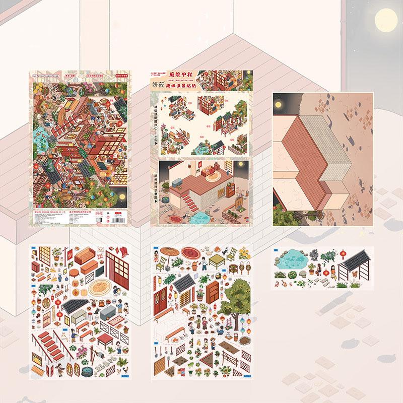 Plus Size Kawaii 3D Cartoon Full Moon Night Miniature Scene Stickers Creative DIY Handmade Scrapbook Stacking Game Stickers