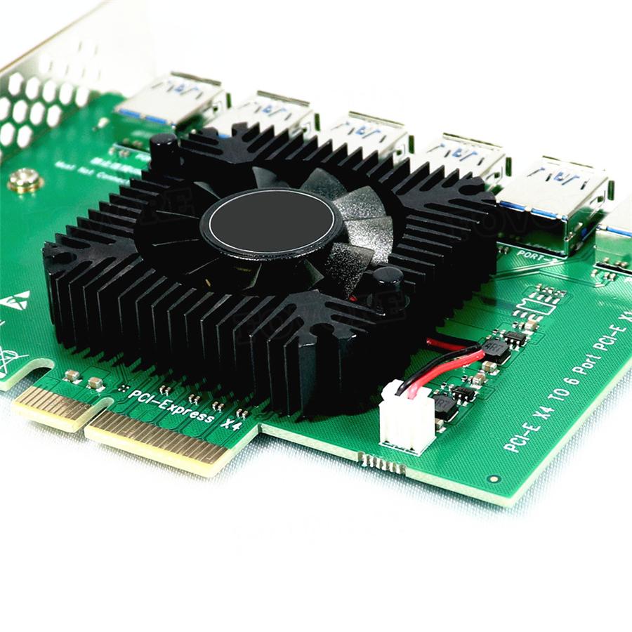 PCIE 1 To 6 PCI Express X4 20Gb 1 To 6 Riser Card Adapter PCI-E Slot 4X To 16X USB 3.0 Riser Extender For Bitcoin Miner Mining