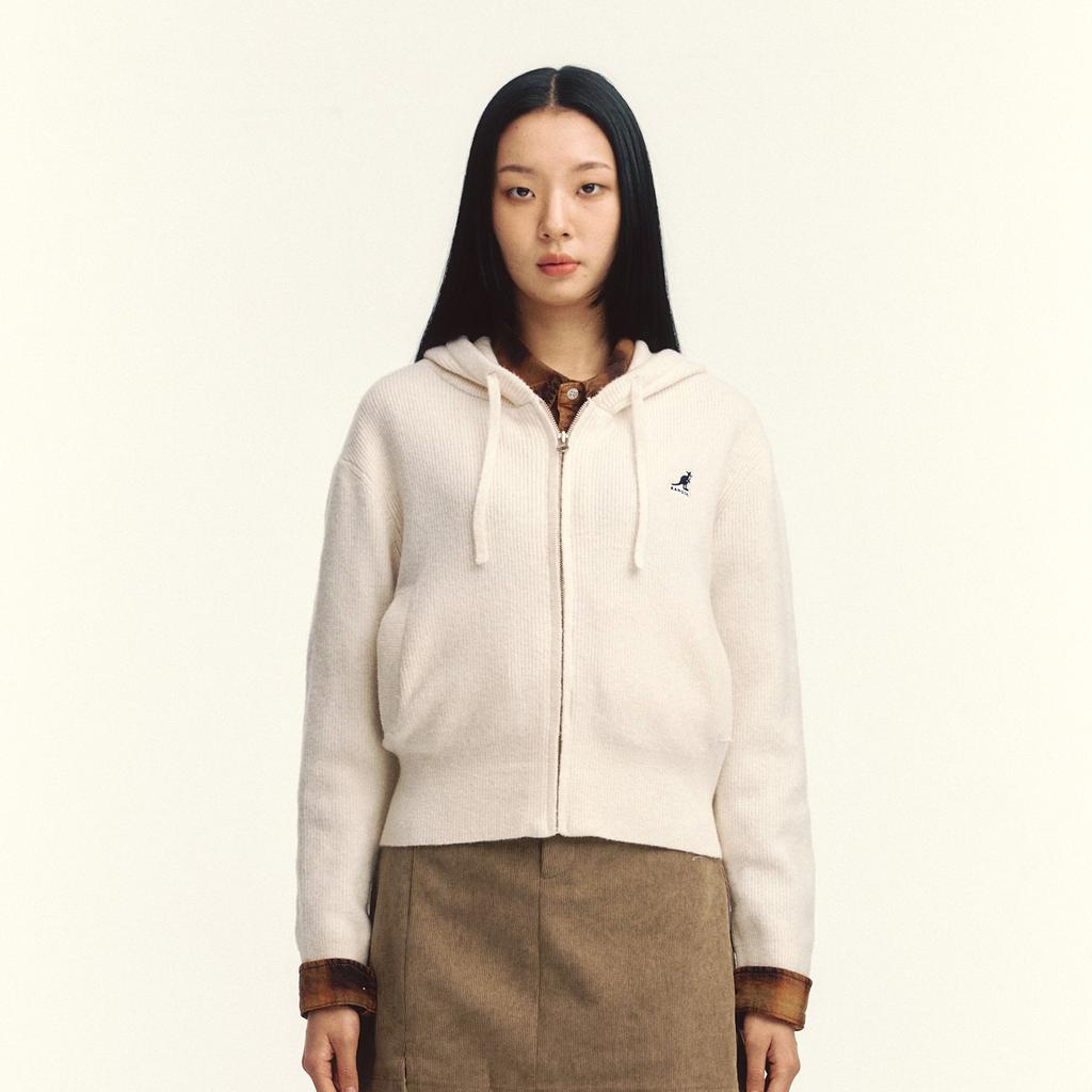 KANGOL Women'S Knit Zip-Up Hoodie 1893 Ivory
