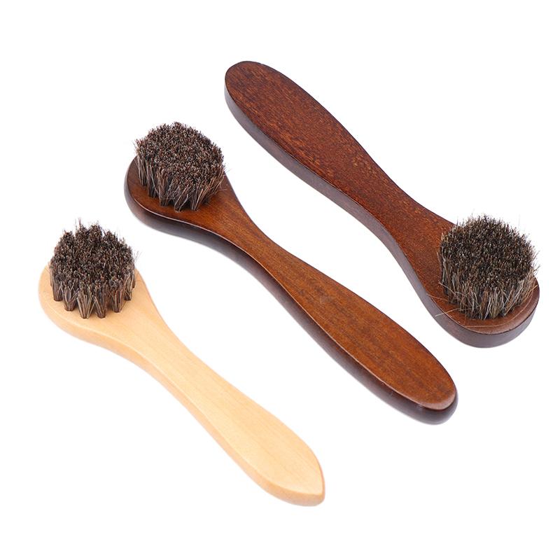 1Pc Shoe Boot Polish Shine Cleaning Dust Removal Durable Shoe Brush Long Wood Handle Bristle Horse Hair Brush