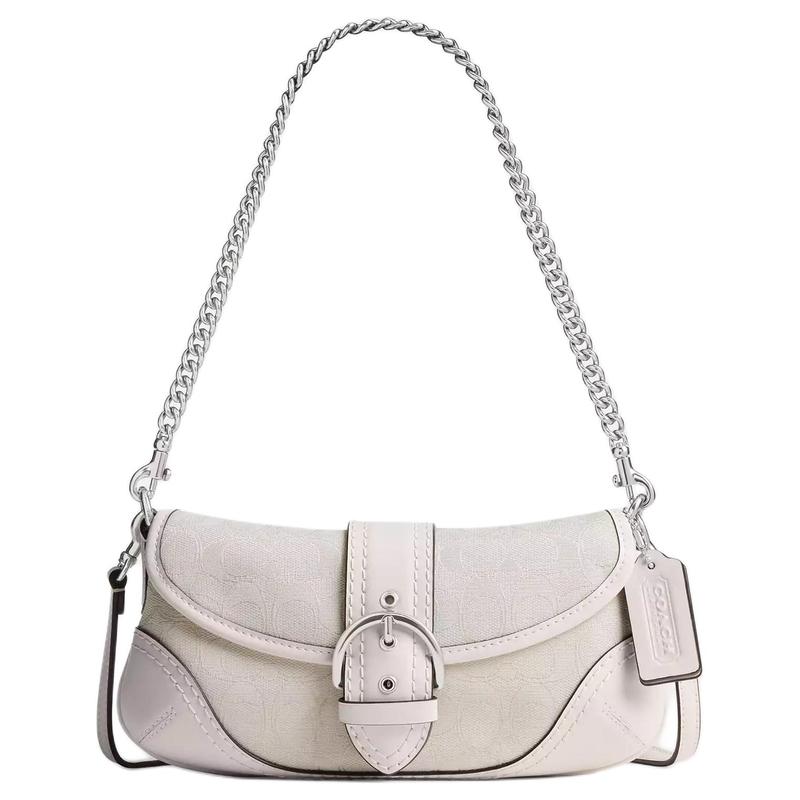 Coach Сумка Soho flap 25 классическая на цепочке для дальнозорких, плечевой ремень, покрытый холст и коровья кожа, женская, средняя, белая