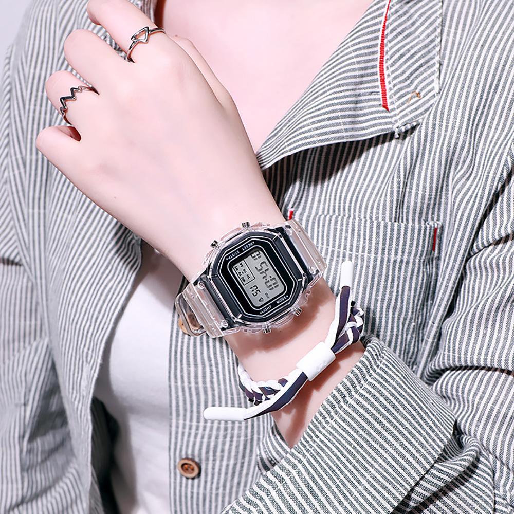 Портативные мужские наручные часы для путешествий и женщин со светодиодной подсветкой, цифровые спортивные часы с прозрачными часами