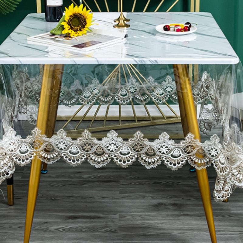 Прозрачная мягкая стеклянная кружевная скатерть из мягкого ПВХ, пыленепроницаемая и легко чистящаяся скатерть, водонепроницаемая квадратная подушка с вышивкой
