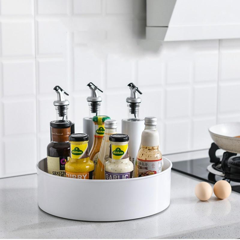 Вращающаяся стойка для хранения приправ, стойка для хранения косметики, 2-слойный поднос для банок со специями и солью, кухонный органайзер, экономящий место, полка, держатель для бытовых принадлежностей