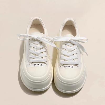 Корейский ретро стиль маленькие белые туфли 2025 весна новые туфли-булочки с большой головой нежные и универсальные спортивные и повседневные кеды на платформе