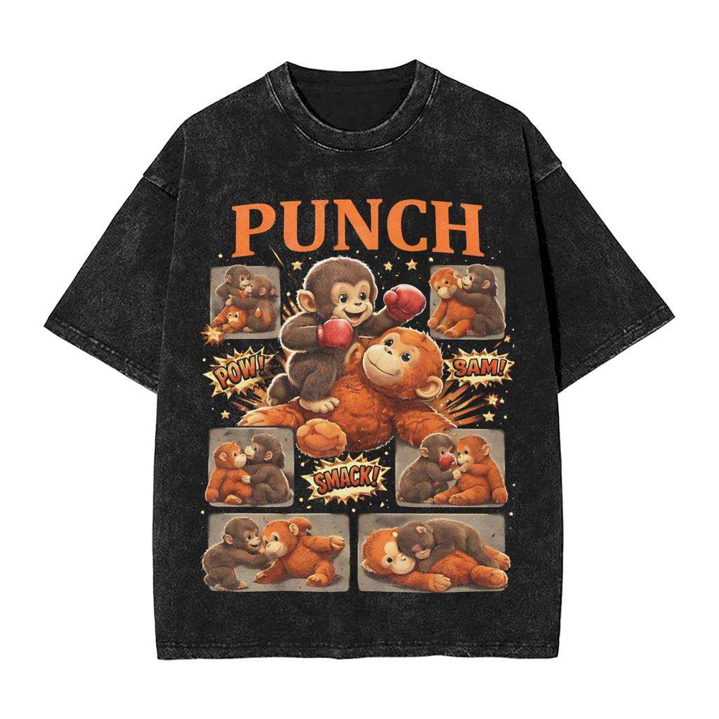 Mens T Shirt Punch Baby Monkey Cute Stuffed Animal Zoo Japan Inspiration T Shirts Hip Hop Summer Tee Shirt Retro Cotton Clothing