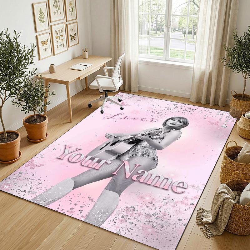 Personalized Crystal Velvet Carpet,Taylor Swift Custom Printed Name, Plush Area Rug For Home Indoor Decor