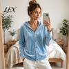 Lady Warm Coat Women Button Front Velvet Hoodie, Long Sleeve Hooded Jacket, Winter Hoodie Loose Fit Casual Drawstring for Autumn Relaxed