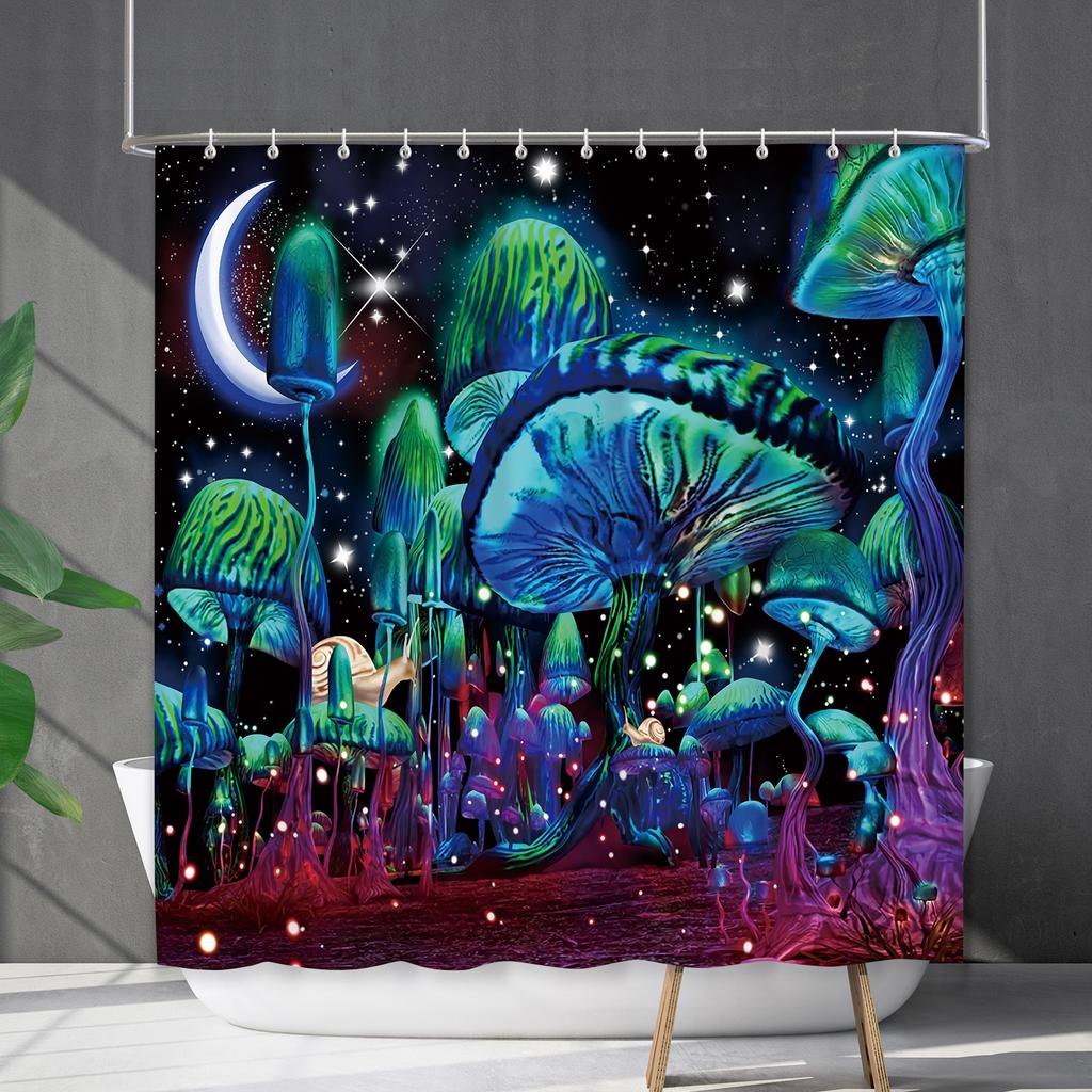 Водонепроницаемая штора для ванной, цифровая печать, растение, гриб, занавеска для душа, без пробивки, перегородка для туалета, ткань для душа