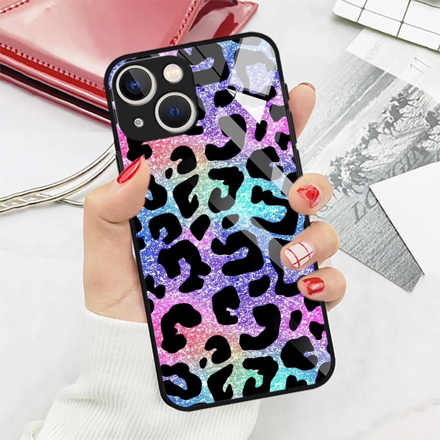 Чехол для iPhone 17 Pro Max 12 16 15 Plus Air 14 XR 11 8 13 Стеклянная крышка для телефона Цвет Леопардовый принт