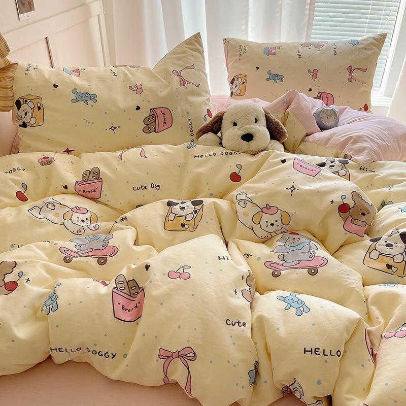 Комплект постельного белья из 100% чистого хлопка, четырехпредметный, приятный к коже, стиранный в воде, простыня, пододеяльник, комплект наволочек