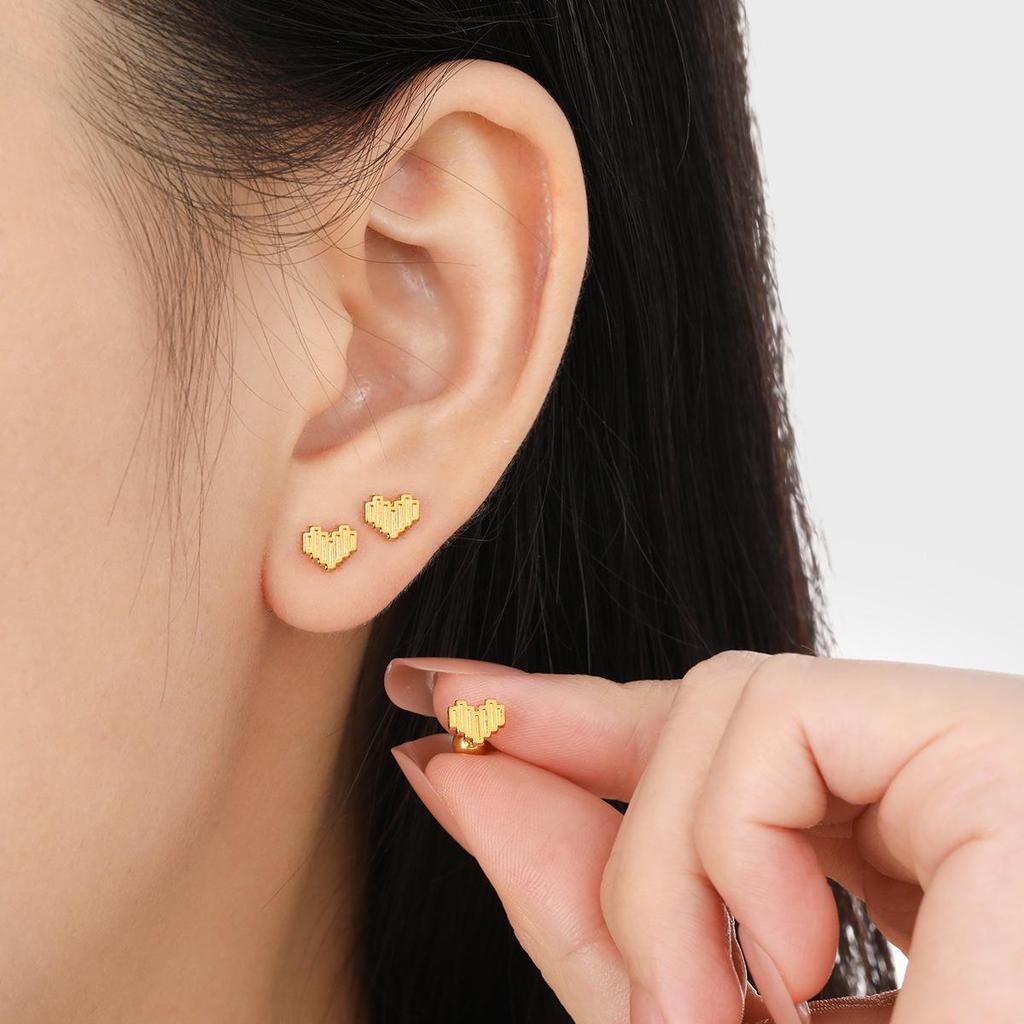 Корейские простые свежие полосатые серьги из титановой стали в форме сердца