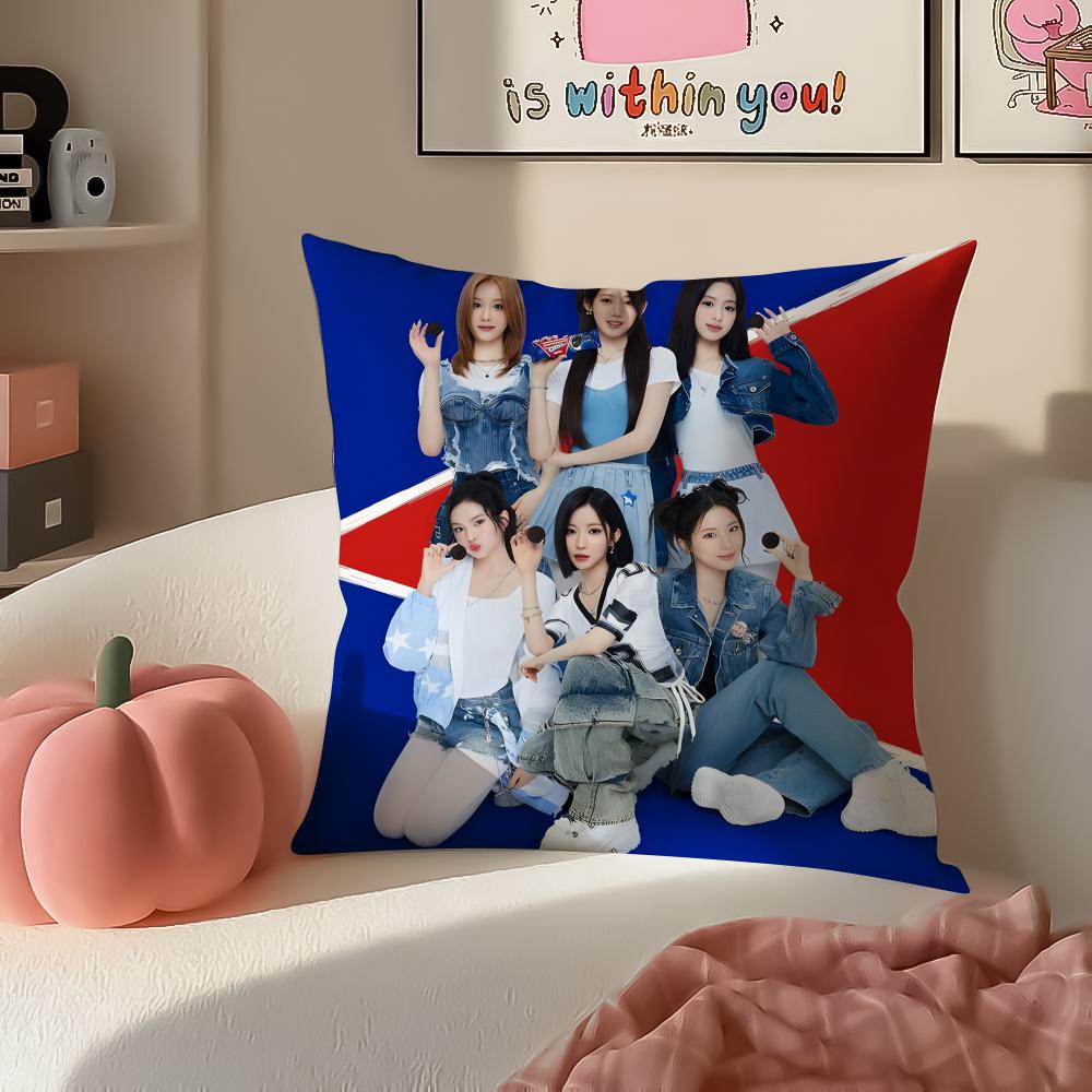 Stylish Kpop Girl Group BBabymonster Cushion Cover Pillowcase Short Plush Invisible zipper Room Sofa Cushion Cover