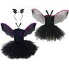 Girls Vampire Bat Costume Fancy Dress Up For Kids Halloween Cosplay Party Magical Dress With Wings Headband