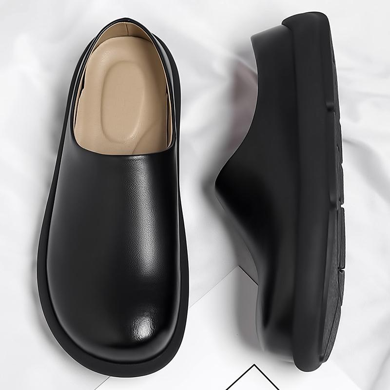 Fashion Summer Slip On Half Shoes for Men Handmade Leather Slippers Breathable Comfy Casual Loafers Moccasins Simple Casual Muller Shoes