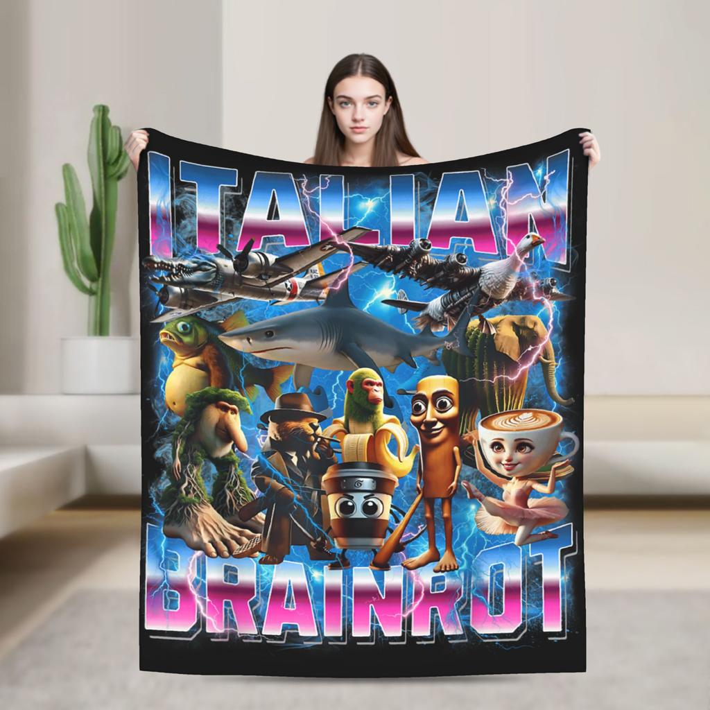 Bombardino Crocodilo Italian Brainrot Blanket Fleece Funny Meme Soft Throw Blankets for Airplane Travel Bedding Quilt