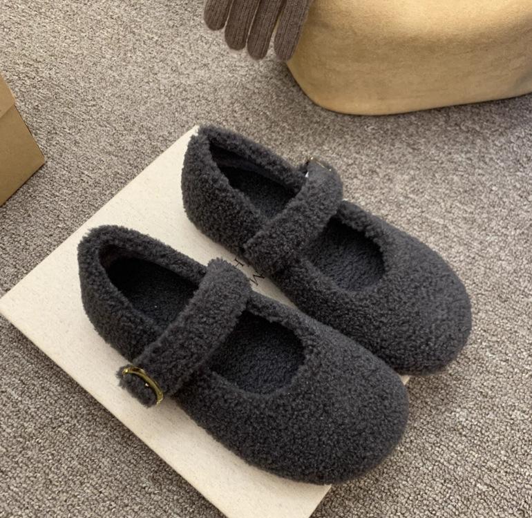 Дизайн Мех Женские Туфли Мэри Джейн Лаконичные Сохраняют Тепло Уличная Обувь Женские Удобные Хлопковые Балетки Обувь