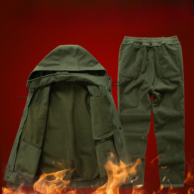 Men's Winter Outdoor Tooling 2-piece Set Waterproof Overalls Cold-proof and Warm Jackets Plus Velvet Thickened Suit