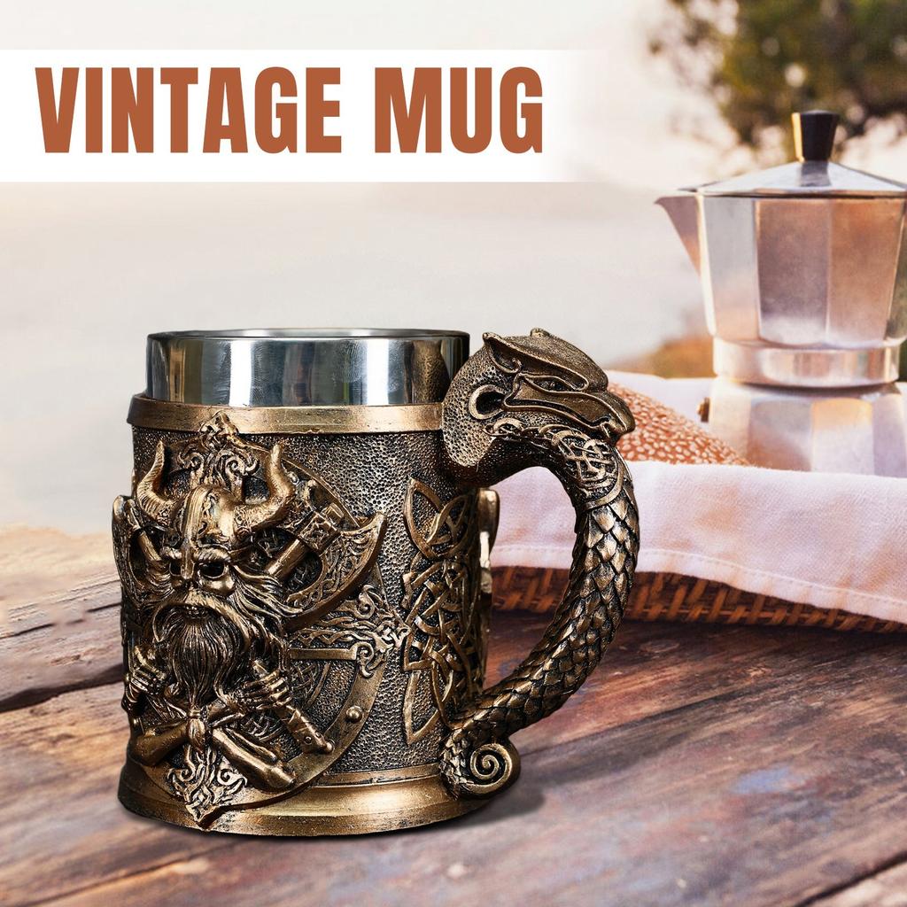 600ML Medieval Valhalla Viking Stainless Steel Nordic Viking Barrel Dragon Boat Warrior Horn Skull Beer Mug Beer Coffee Cup