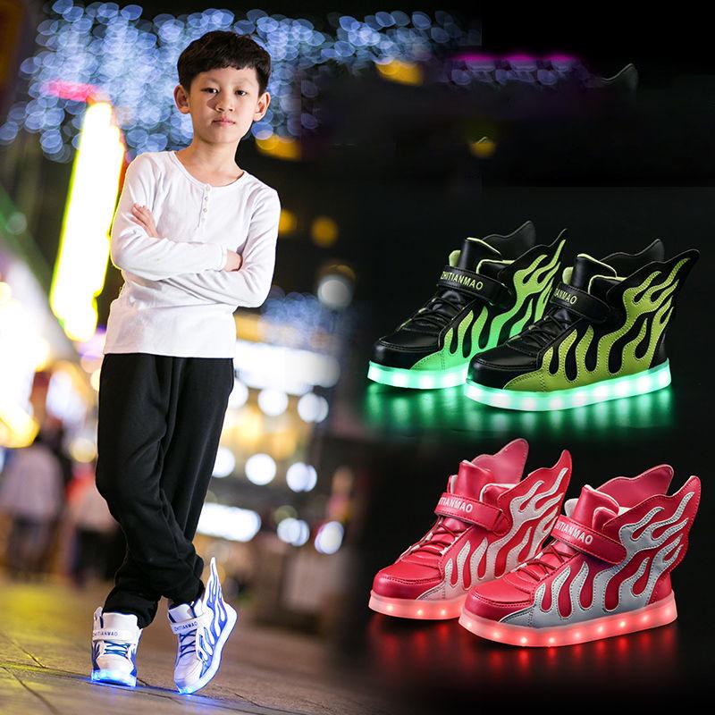 Children's LED Luminous Shoes Boys Girls Lights Usb Charging Boys and Girls Flash Shoes Sports Shoes High-top Sports Shoes