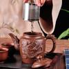 Чайники из фиолетовой глины, китайский чайный сервиз, резной чайник ручной работы с заварочным устройством, фильтр для зеленого чая, чайные принадлежности