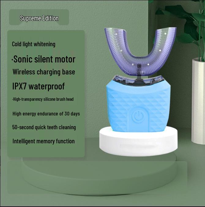 Взрослая U-образная электрическая звуковая зубная щетка с таймером и мягкой силиконовой щетиной
