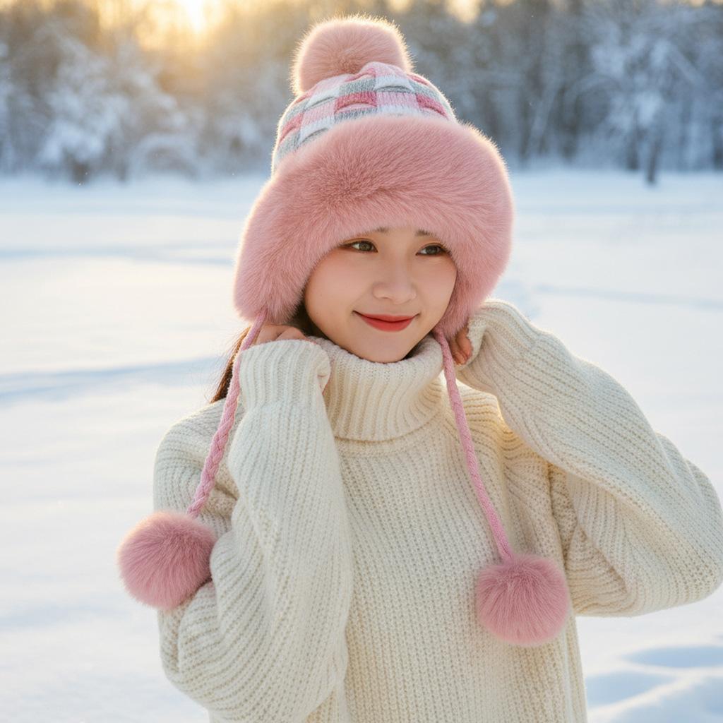 Winter hat female cute antlers hairball ear protectors plush hat Christmas thickened Northeast Lei Feng hat cycling hat