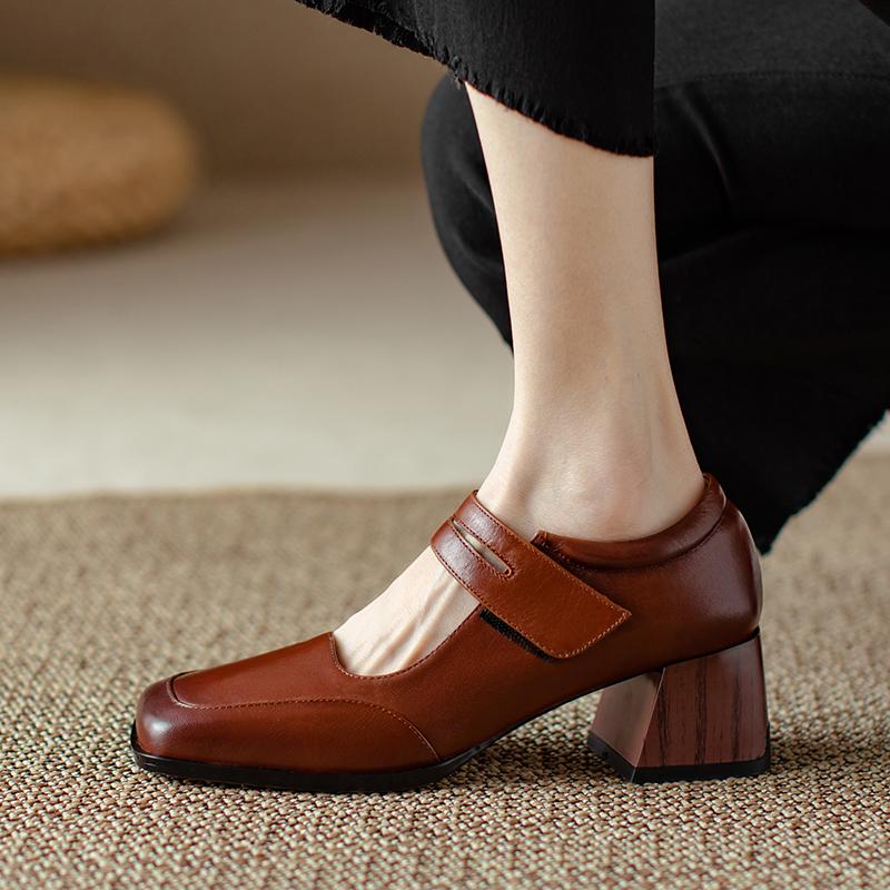 Мода 2025 Новые Ретро Туфли из Натуральной Кожи Женские Туфли-лодочки на Высоком Каблуке Мэри Джейн Туфли на Платформе Весна Лето Женские Вечерние Туфли Каблуки