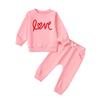 Toddler Girl Fall Outfits Letter Print Long Sleeve Sweatshirt with Elastic Waist Solid Long Pants 2 Pcs Set