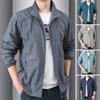 Men Summer Coat Lapel Long Sleeve Sun Protection Jacket Solid Color Loose Fit Zipper Placket Windproof Outwear