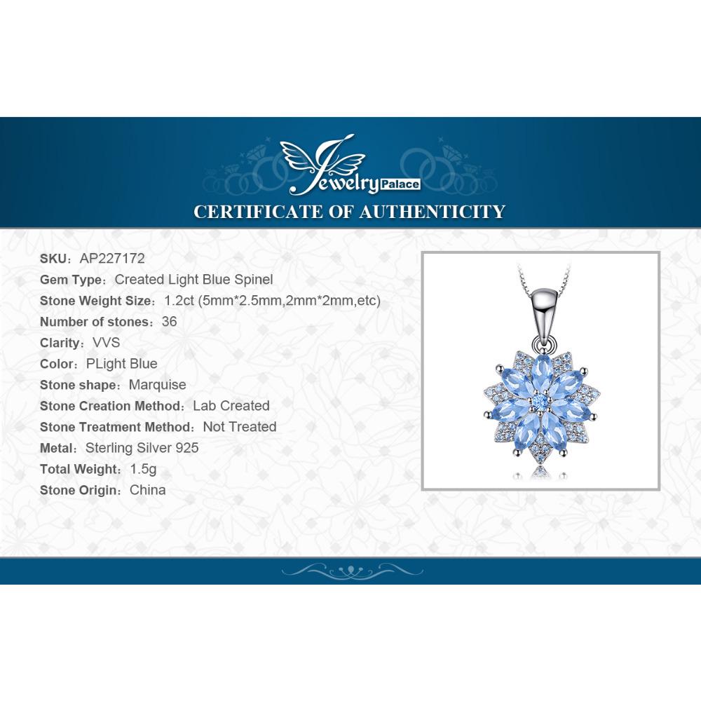 JewelryPalace Flower 1.2ct Created Blue Spinel 925 Silver Pendant Necklace for Woman Fashion Gift Fine Jewelry No Chain