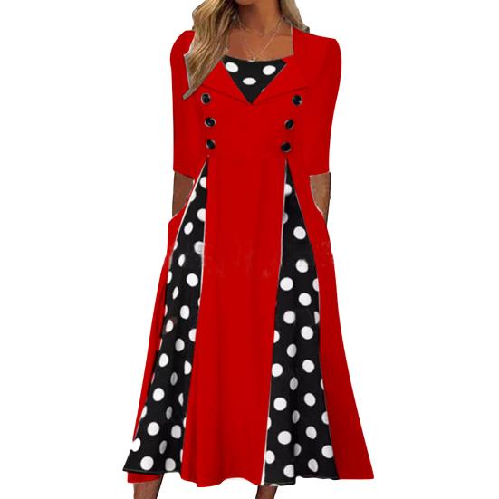 Платье миди с квадратным вырезом и половиной рукавом, высокой талией и принтом в горошек, женское платье с большим подолом, рабочая одежда