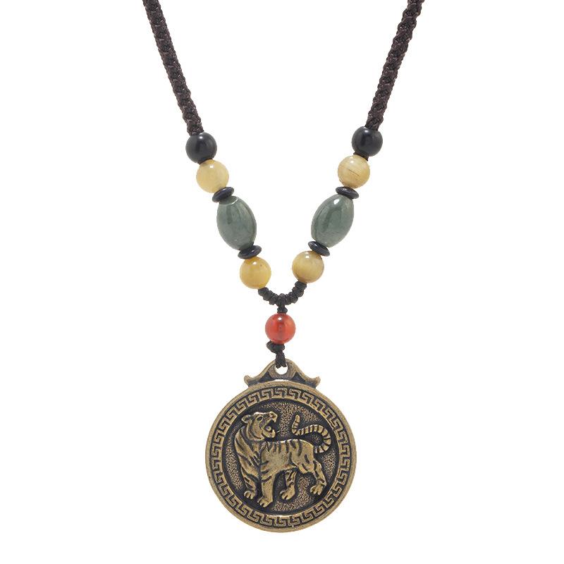 Латунное ожерелье в этническом стиле «Двенадцать знаков зодиака», ретро, универсальная длинная цепочка для свитера, мужской и женский кулон-подвеска года рождения