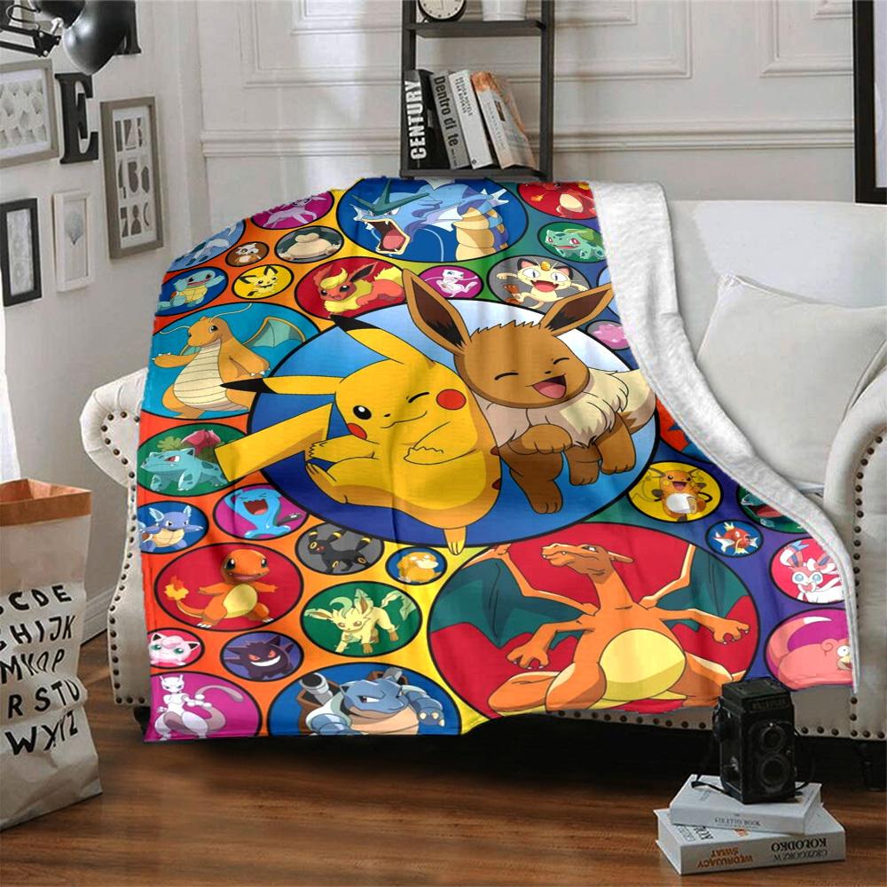 1PC Pikachu, Eevee Blanket Lightweight Flannel Throw Blanket for Sofa, Bed, Travel, Camping, Livingroom, Office, Couch