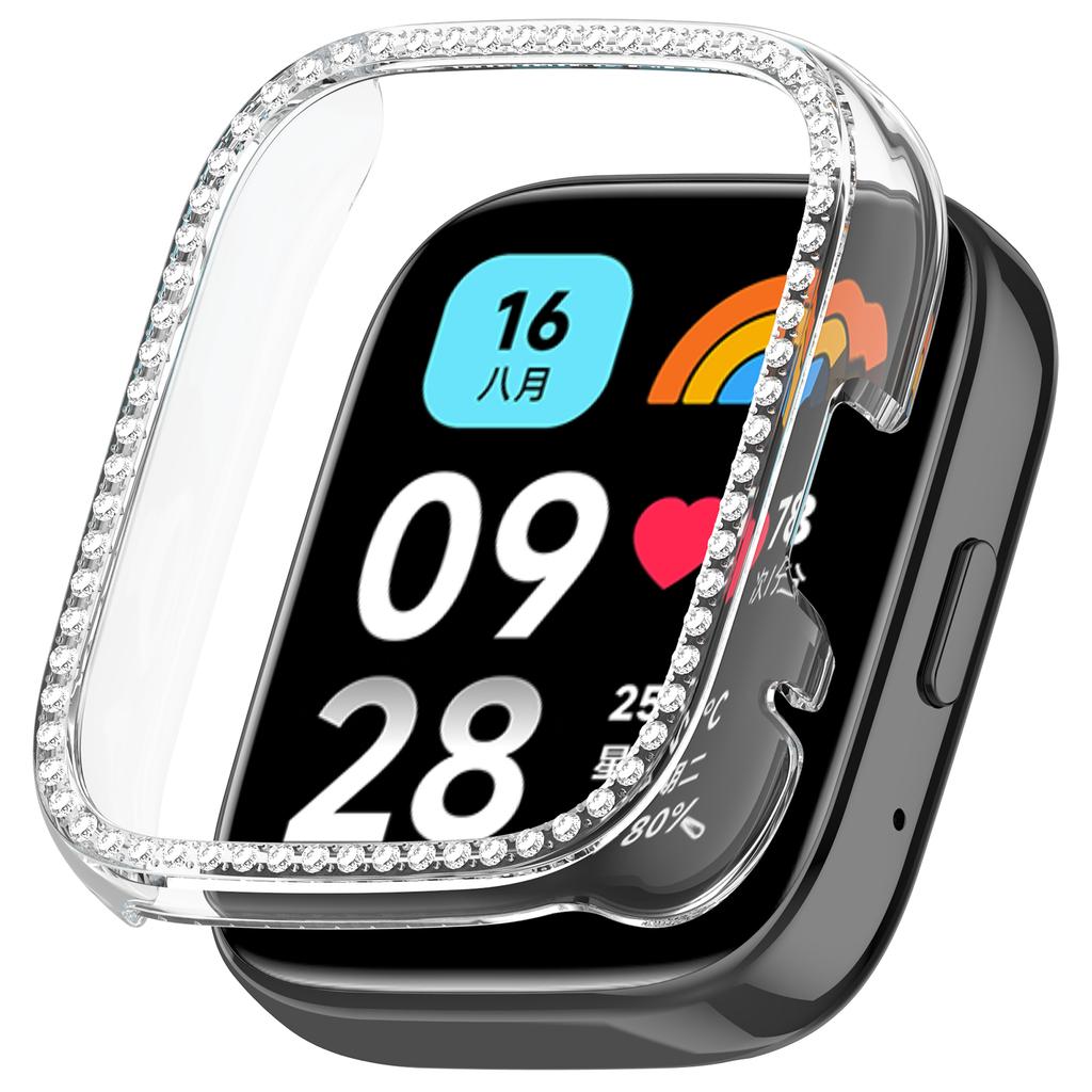 Для Xiaomi Redmi Watch 3 Lite/Watch 3 Active Прозрачный чехол для часов Декоративный дизайн с полыми стразами PC Чехол для часов