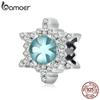 BAMOER стерлингового серебра 925 пробы блестящий синий циркон лунный камень снежинки бусины для женщин ювелирные украшения