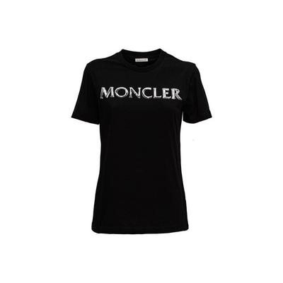Moncler FW22 Круглый вырез Пуловер Принт с буквами Короткий рукав Футболка Женские топы Черный 8C00015829ET999